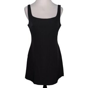 Black Mini Dress Square Neck Sleeveless Bodycon Basic LBD Women's Size M